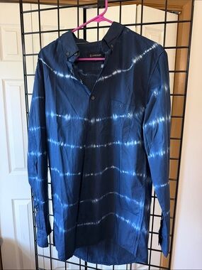Zanerobe Navy and White Tie-Dye Button-Down Shirt